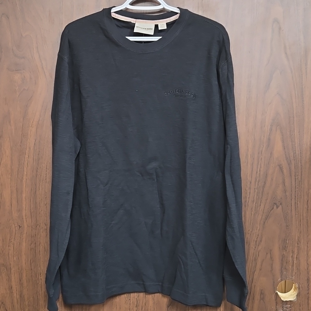 Scotch and Soda Size L Black Long Sleeved Crew Neck Shirt